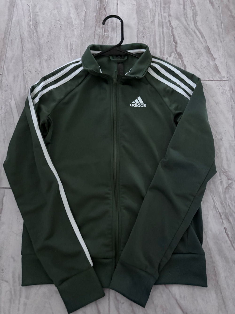 adidas Dark Green Full-Zip 3-Stripe Performance Jacket